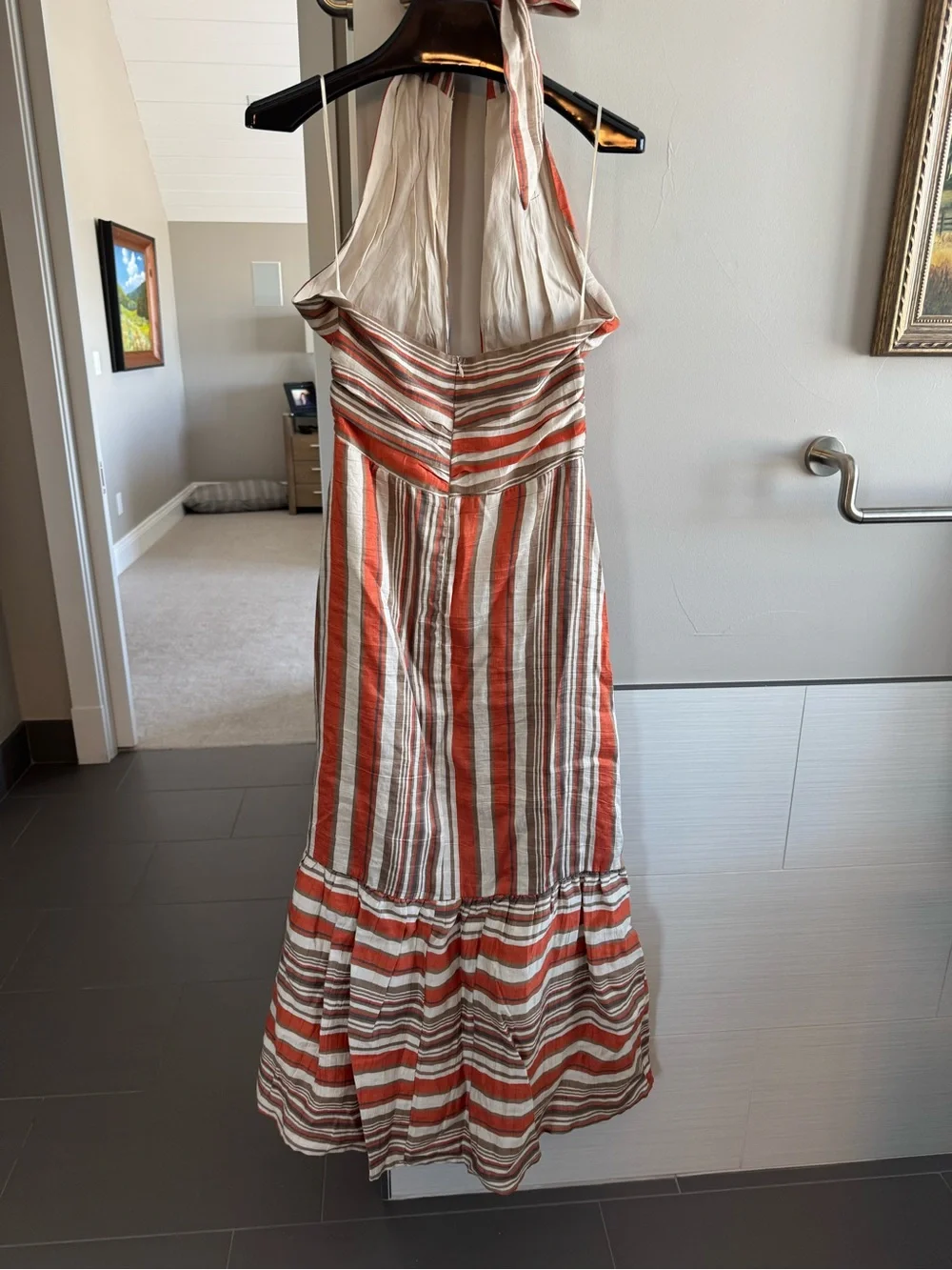 DISSH Striped Halter Maxi Dress in Cream & Tan, orange - Picture 10 of 11